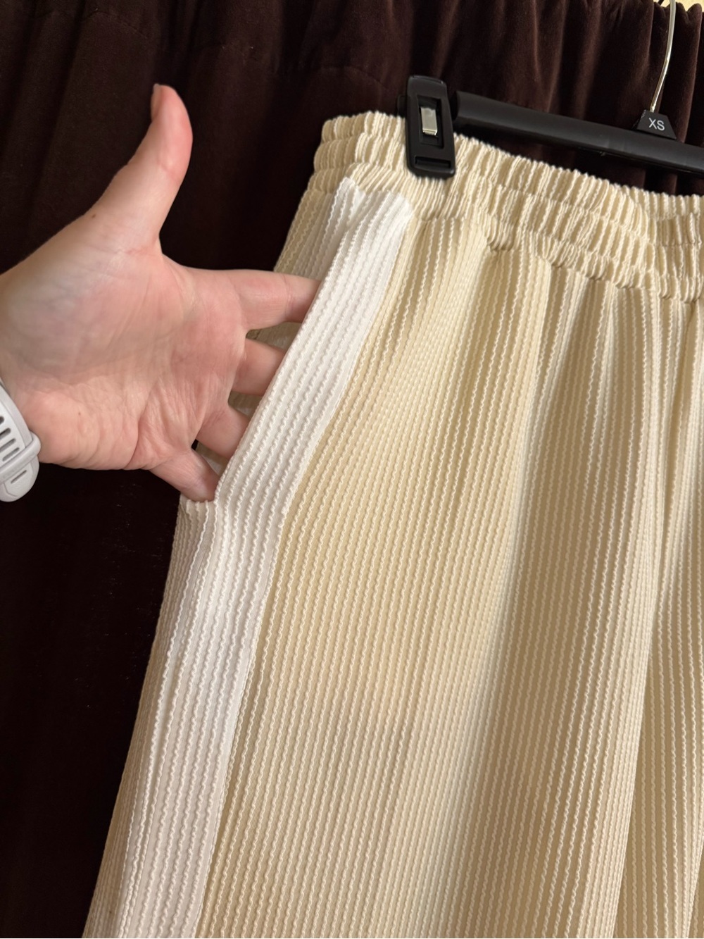 Cream Ribbed Wide-Leg Pants - Picture 2 of 6